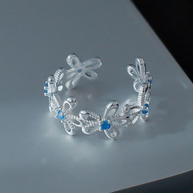 

925 Sterling Silver Rings for Women Couple Minimalist Handmade Simple CZ Hollow Flower Ring Fine Jewelry Gift Prevent Allergy resizable