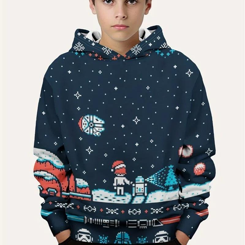 Children's Clothing Christmas Funny Santa and Tree 3D Print Boys Hoodies Casual Autumn Pullover Long Sleeve Outdoor Sweatshirt