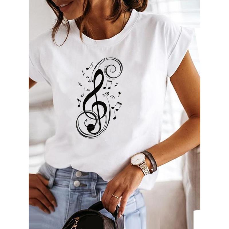 Women's Round Neck Printed T-Shirt Loose Casual Office Short Sleeve