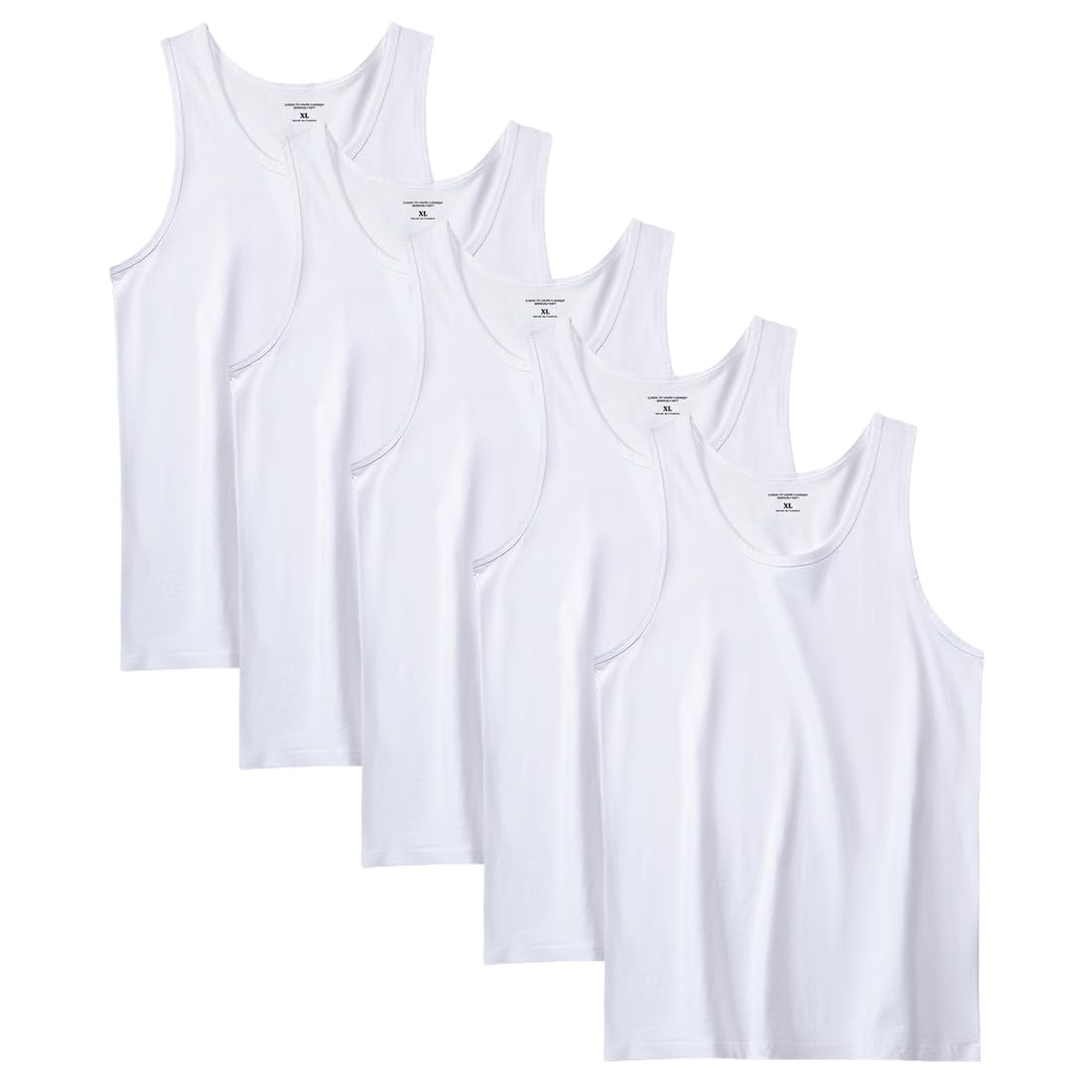 

Комплект маек для пота, быстросохнущих, антибактериальных и от запаха, на все сезоны [Kananimo] Мужские топы, 5 шт., Футболки, 100% хлопок, Нижнее белье, Без рукавов, Однотонные, Спортивные, белый