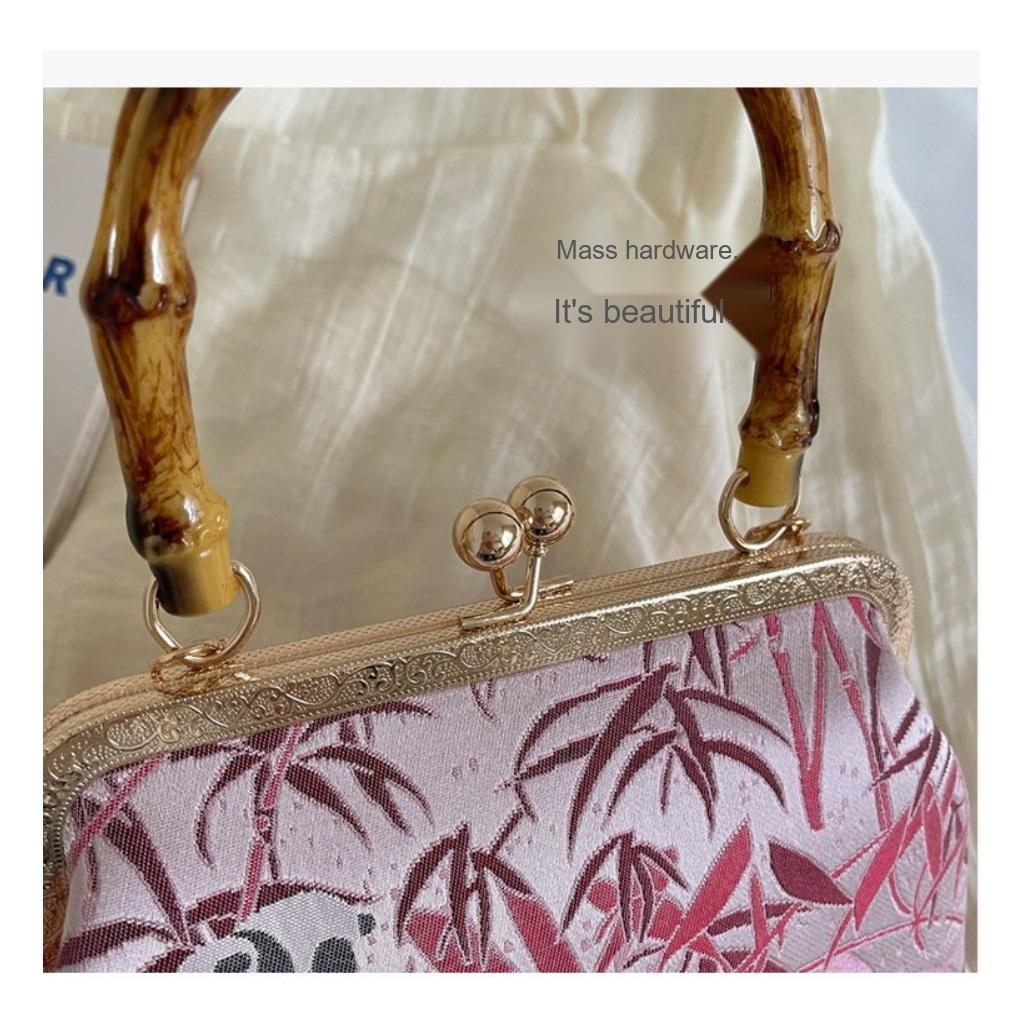 Handbag Women Cloth Bamboo Handle Panda Print Daily Commute
