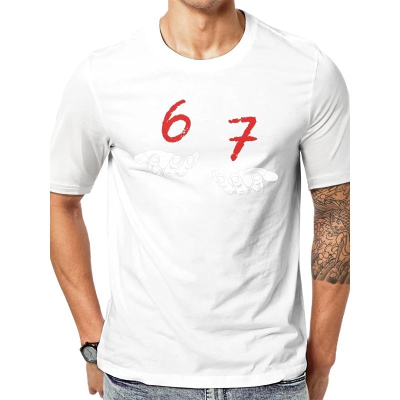 

Funny Gesture 67 Print T-Shirt, Cute Short Sleeves, Trendy Top, Men S T-Shirt, Casual Wear, Street Fashion, Innovative Design, Humorous Style S белый