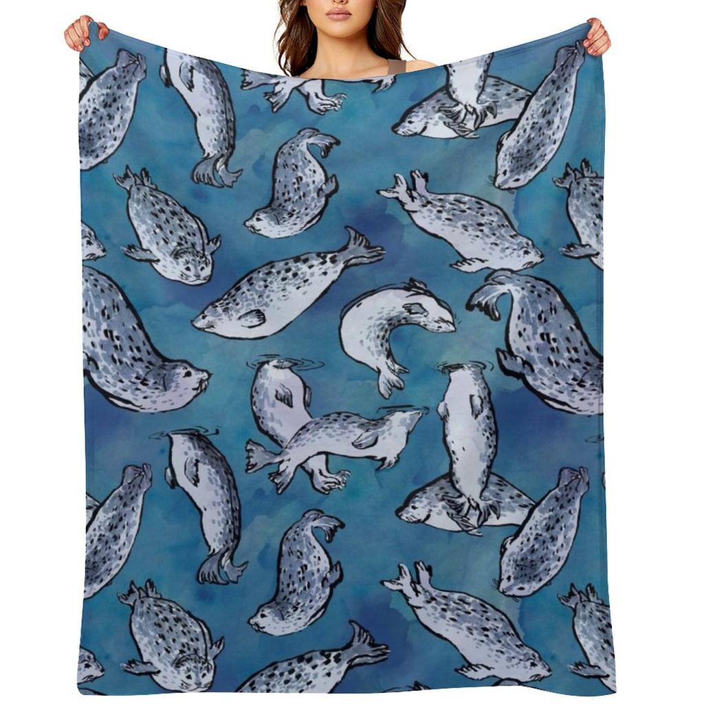 Harbor Seal Pattern Throw Blanket Halloween Comforter Softest Hairy Blankets