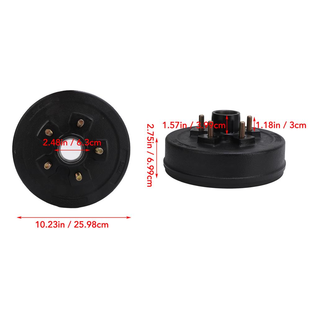 10 Inch Trailer Brake Hub Drum 5 Bolts Heavy Duty 5 On 4.5in Brake Hub Assembly for 3500 Lbs Trailer Axles Without Bearing Kit