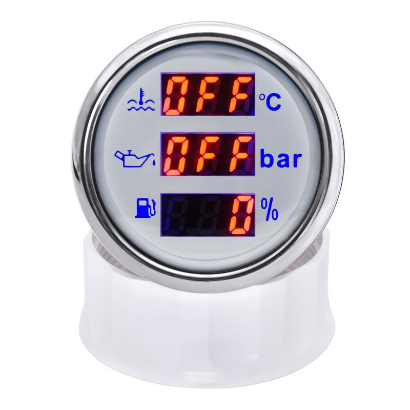 3 In 1 Multi-function Car Boat Fuel Level Gauge Water Temperature Gauge Oil Pressure Voltage with Alarm& Backlight Indicator