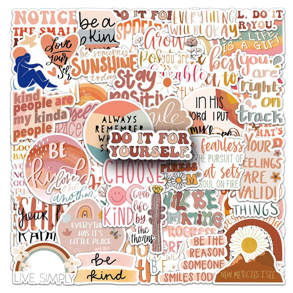 50 Boho Style Inspirational English Personalized Text Guka Hand Account Decorative Suitcase Stickers