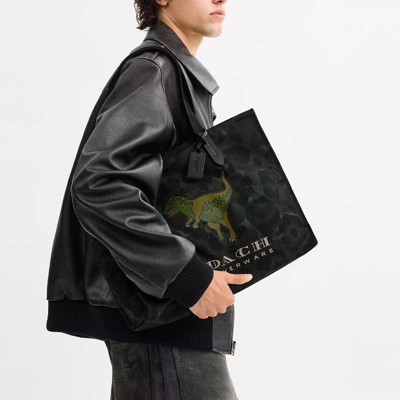 Coach RexyTote 43 Lexus Pattern Camouflage Print Tote Bag Tote Bag Shopping Bag Canvas Portable Shoulder Bag Large Size Men's Army Green