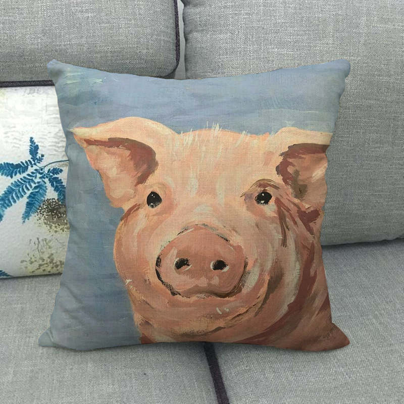 Retro Bemalte Schweine-Serie Muster Digitaldruck Kurzer Plüsch Kissenbezüge für Auto Sofa Büro Kissenbezug Heimtextilien