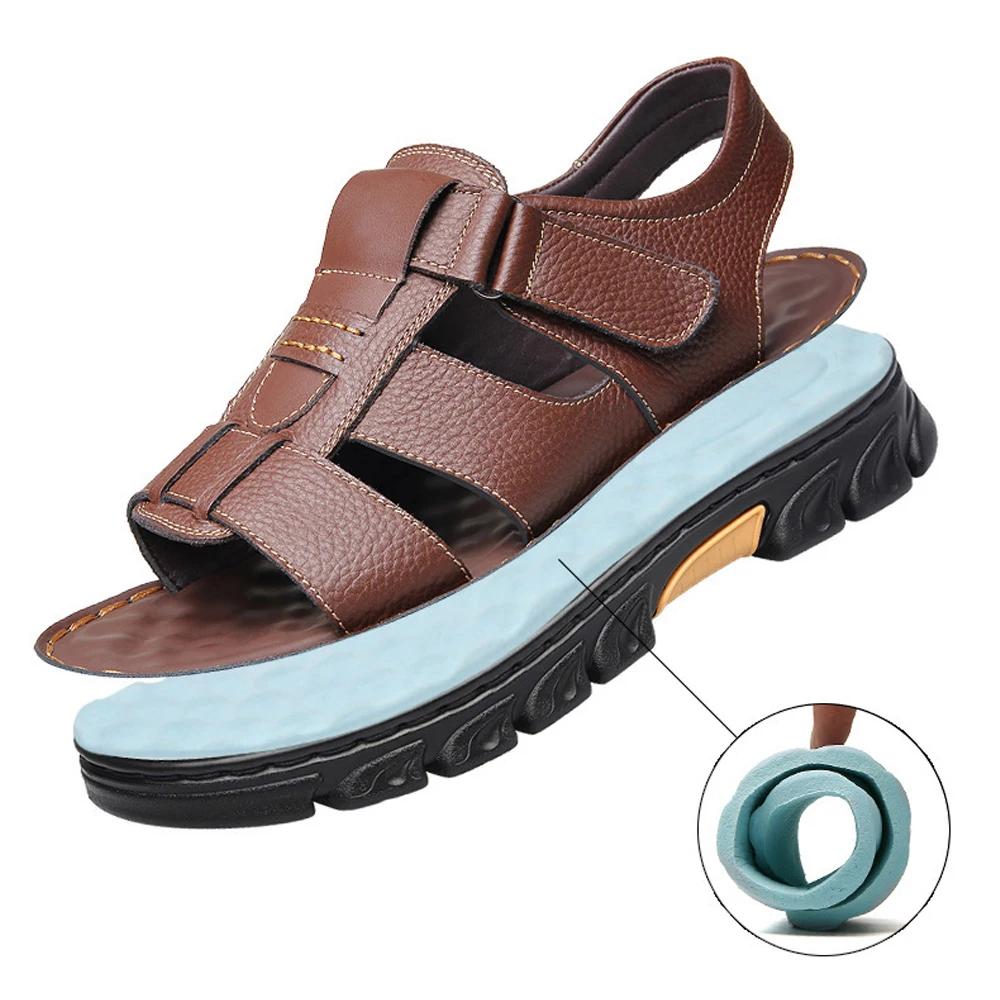 Men's New Beach Shoes, Cowhide Slippers, Outdoor Non Slip Thick Soled Leather Sandals, Summer 2025 Men's Sandals, Plus Size