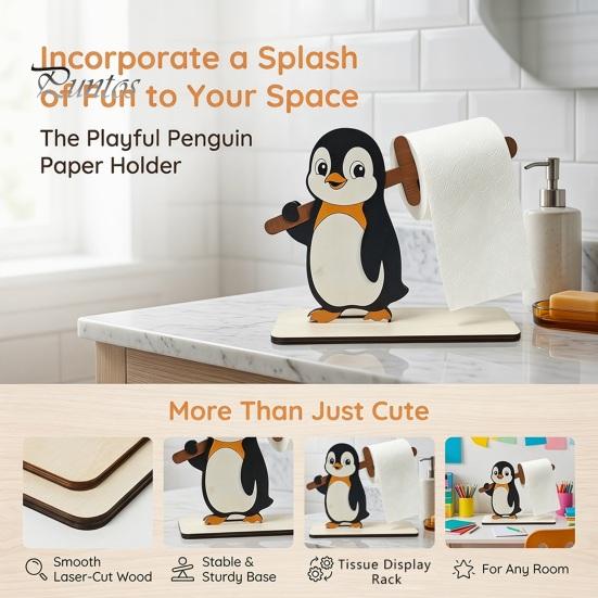 Decorative Kitchen Paper Organizer Funny Animals Wooden Toilet Holder, 3D Animal Bathroom Decor, Cute Cartoon Vertical Countertop Roll Stand