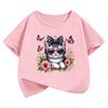 Kawaii Cat Floral Butterfly Design TShirt Girls Summer Clothes Short Sleeve Cat TShirts Cute Kids Clothing T Shirt