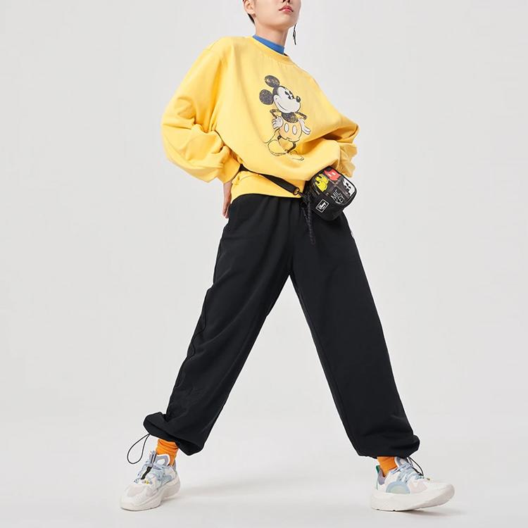 Li Ning X Disney Collaboration Sports Lifestyle Series Mickey Embroidered Loose Cuff Sweatpants Women Bottoms Black AKLR318-1