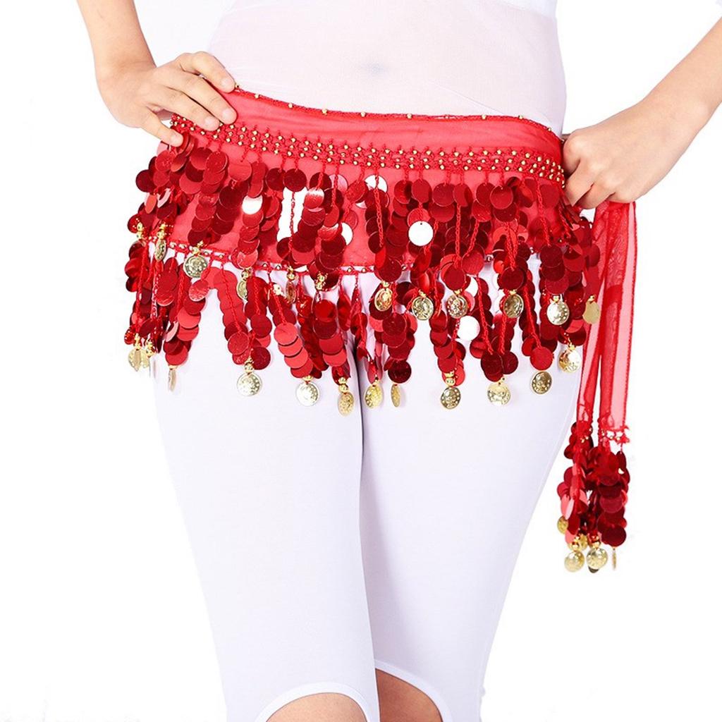 Bellydance Hip Scarf Skirt Belly Dance Waist Chain with Gold Coins