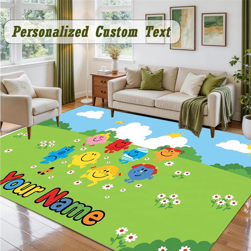 Crystal Velvet Square Rug Custom NameMr. Men & Little Miss Pattern Non Slip Home Floor Decor Rug