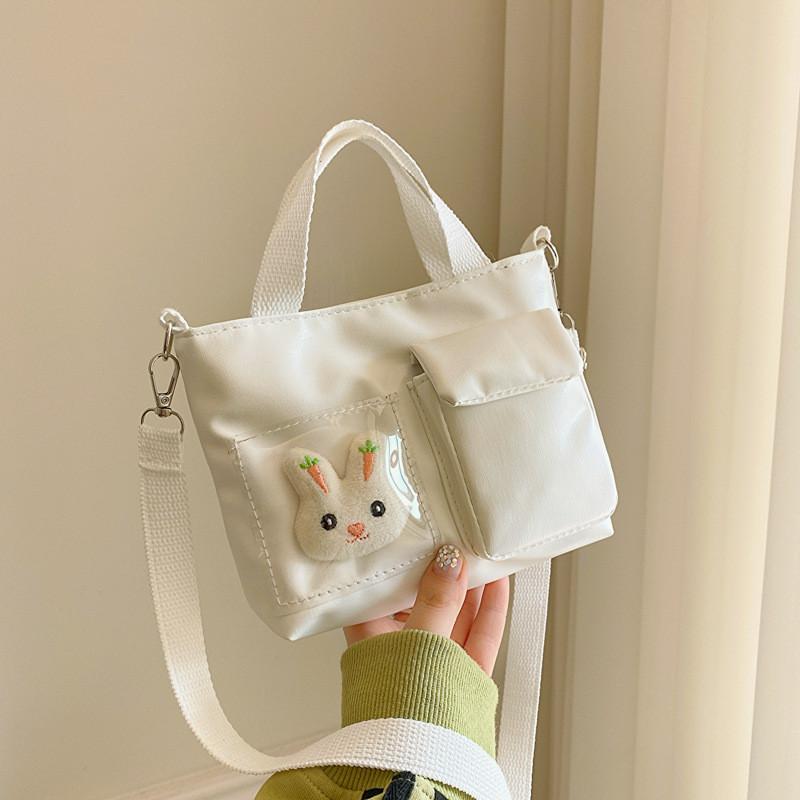 Color Solid Simple With Cute Cartoon Rabbit Decoration Children Bag Shoulder