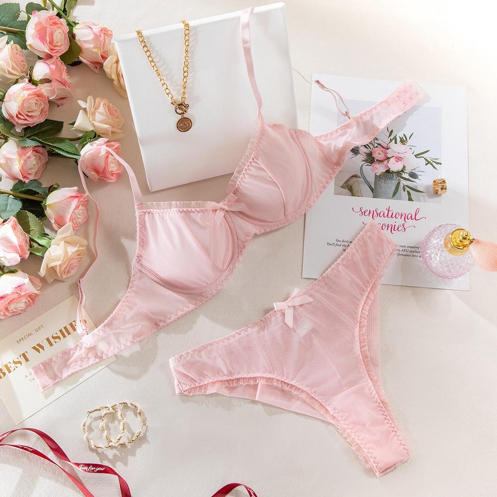 Ladies Sexy Solid Color Lace Sling Bra Lace-Up Panties Two-piece Split Sexy Suit With Steel Ring