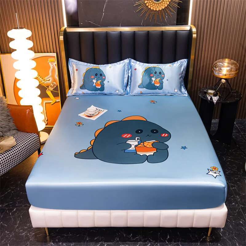 Ice Cooling Fitted Sheet - Cartoon Printed Funda De Colchón For Queen/King Beds, Smooth Kids Bed Protector (No Pillowcase)