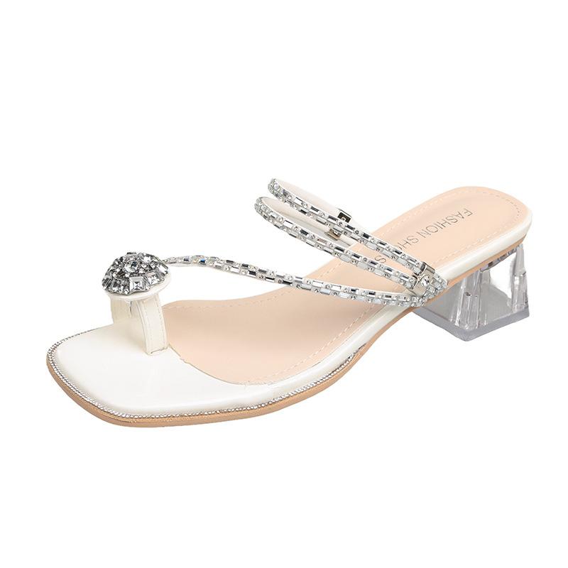 Fashion versatile style outerwear girl thick heel slippers women's summer 2025 new sandals with skirt high heel slippers