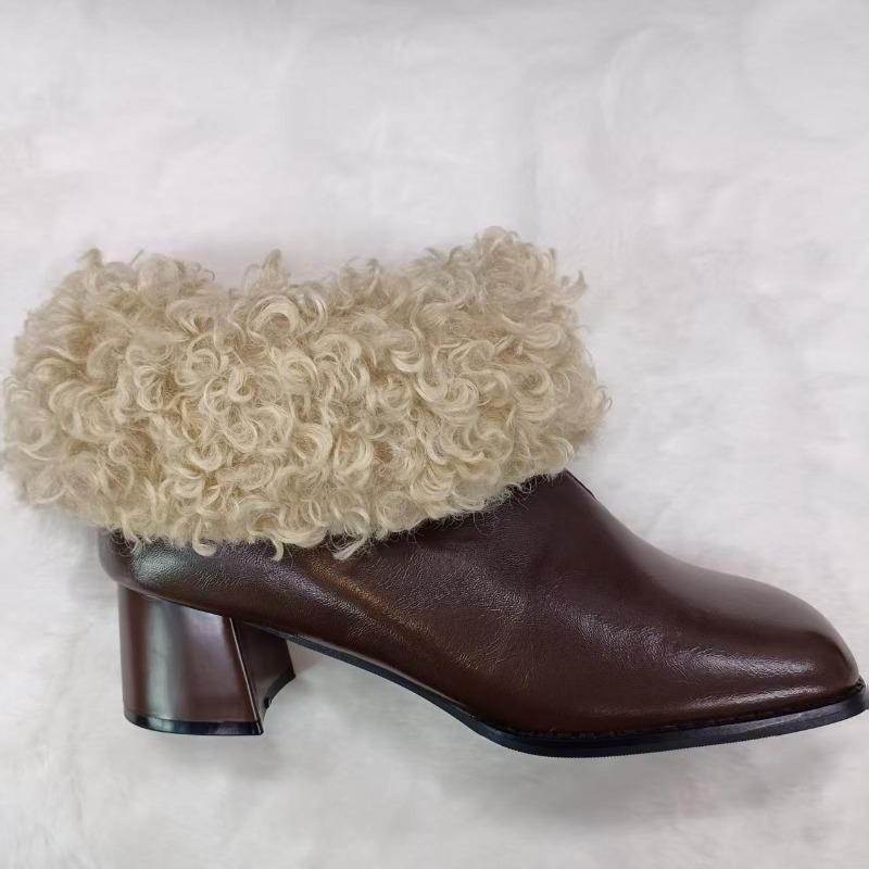 Woman Heeled Shoes Women s Loafers Square Head Retro Velvet Warm Leather Shoes Women s Cotton Shoes Thick Heel Single Shoe 34 3530₽