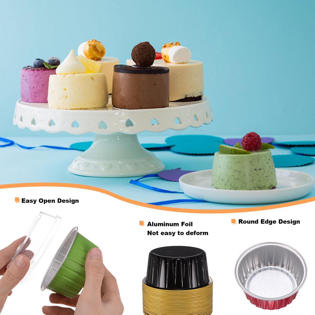 100Pcs Baking Cups with Lids Aluminum Foil Liners Mini Disposable Containers Cups Holders Cases Boxes Pans for Dessert Wedding