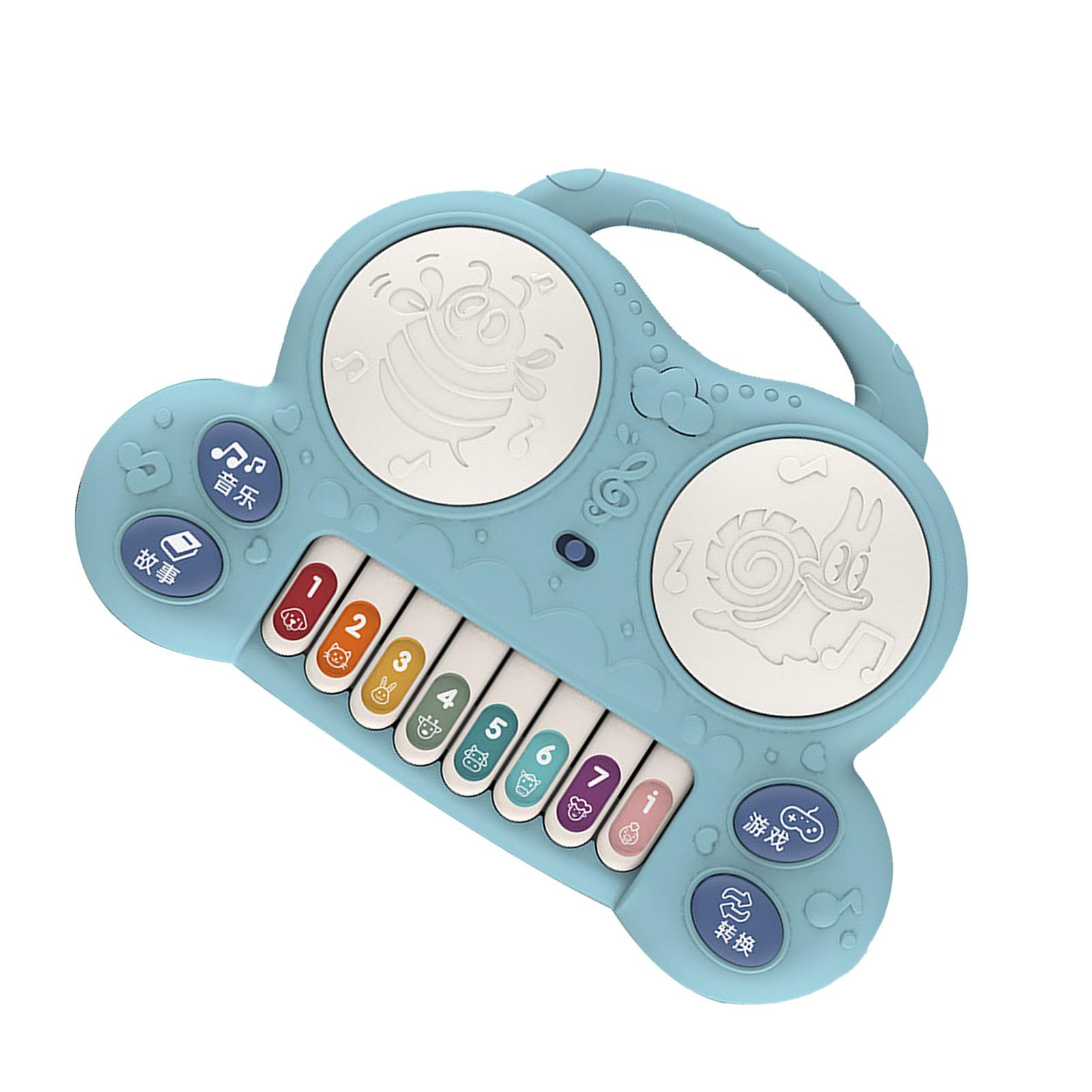 

Drum Piano Toy Educational Multifunctional Baby Piano Toy with Game Story Song for Children Birthday Gift Blue