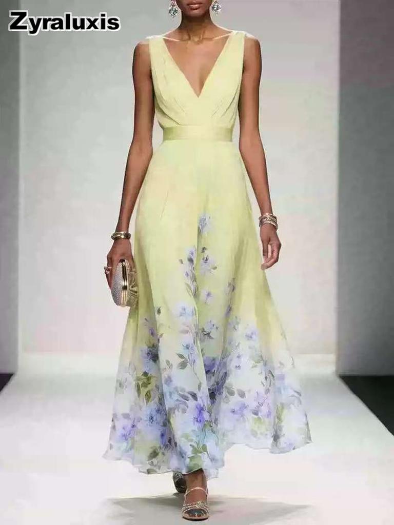 New Summer Sexy V-Neck Chiffon Printed Dress
