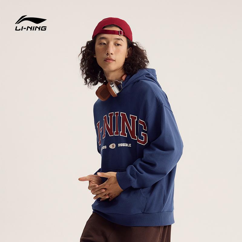 Li Ning Weekend Youth Letter Embroidery Casual Hoodie Sweatshirt Unisex Sweatshirt Deep-Navy AWDU781-3
