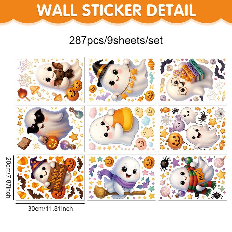 Cross-border new Halloween white ghost glass window decorative window sticker bat pumpkin window decal