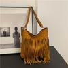 Boho Style Tassel Crossbody Bag Soft Frosted Tassel Straddle Bag Women Vintage Suede Shoulder Bag Casual Messenger Bag