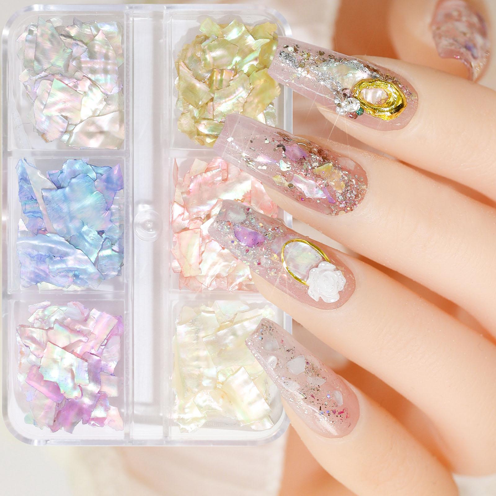 Torokom 3D Abalone-Muschel-Nagelpailletten – 12 Farben In Box, Holografisch, Für UV-Gel & Maniküre