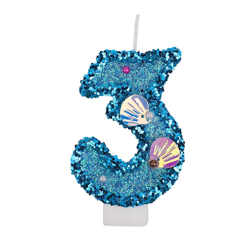 Glitter Blue Number Cake Candles Kids Boy Girl Birthday Party Cake Topper Decoration Mermaid Party Supplies Under The Sea Decor