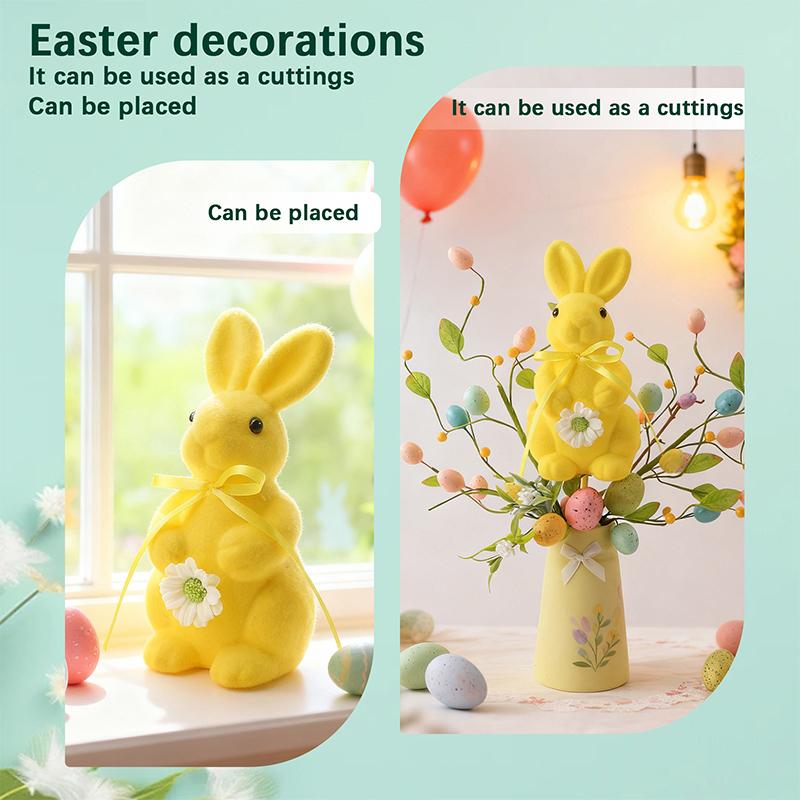 Easter Decoration Simulation Flocking Rabbit Desktop Window Party Props Home Decoration Spring Fat Rabbit Cutting Vase Accessory
