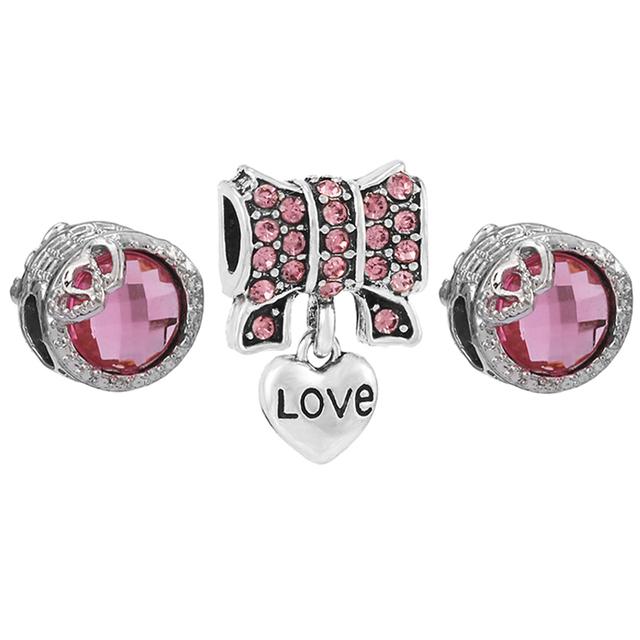 3pcs /Lot Pink Love Heart Beads Enamel Mom Pendant Fit Diy Brand Charm Bracelets Necklaces For Women Mother Jewelry Making