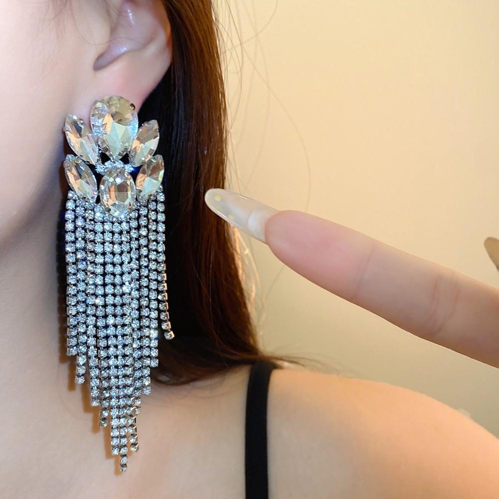 Colorful Statement Dangle Earrings Exaggerated Chain Earrings Elegant Ear Accessory Dressy Outfits