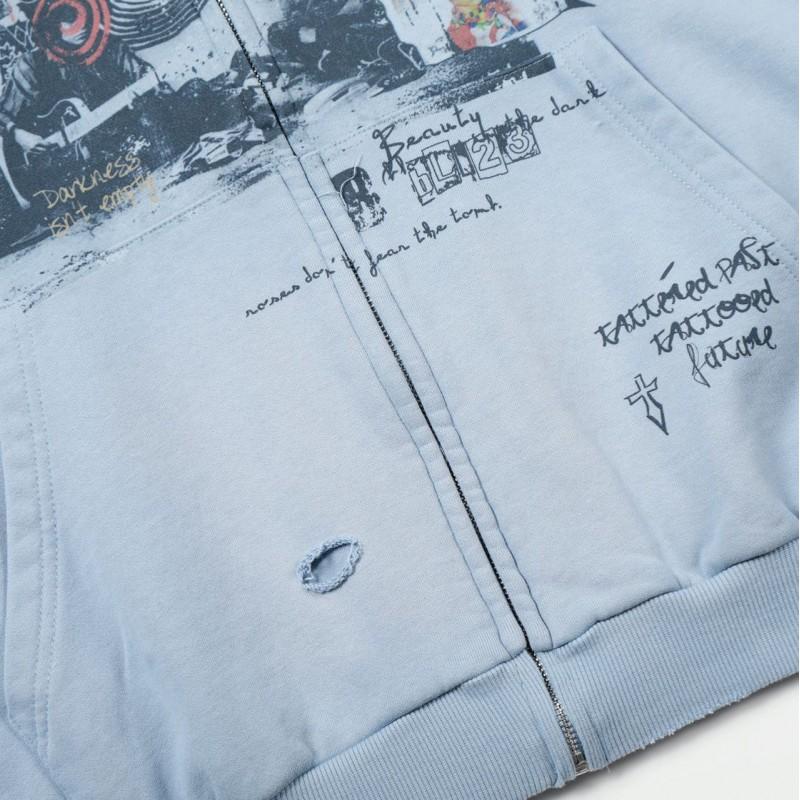 Unisex Oversized Hooded Zip-Up Sweatshirt With Vintage Graffiti Print Cotton Blend Fall Casual Wear