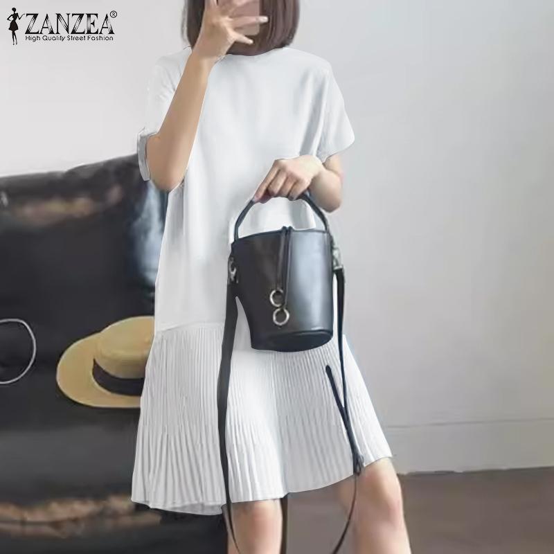 ZANZEA Lässiges Patchwork-Sommerkleid für Damen mit O-Ausschnitt und kurzen Ärmeln