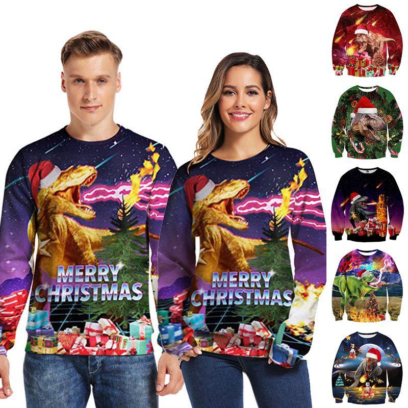 Suéter de Natal Feio Aconchegante e Festivo com Design de Dinossauro para Mulheres e Homens