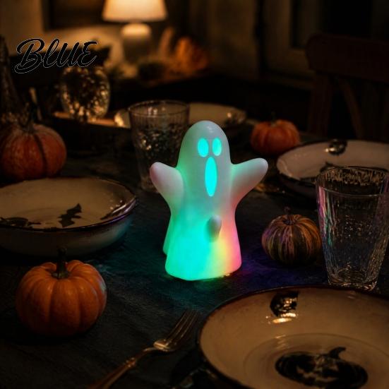 Cute Ghost Statue with Lights Halloween Decorative Light, Spooky LED Table Lamp Ornament, Funny Desktop Decoration Festive Night Light for Bedroom