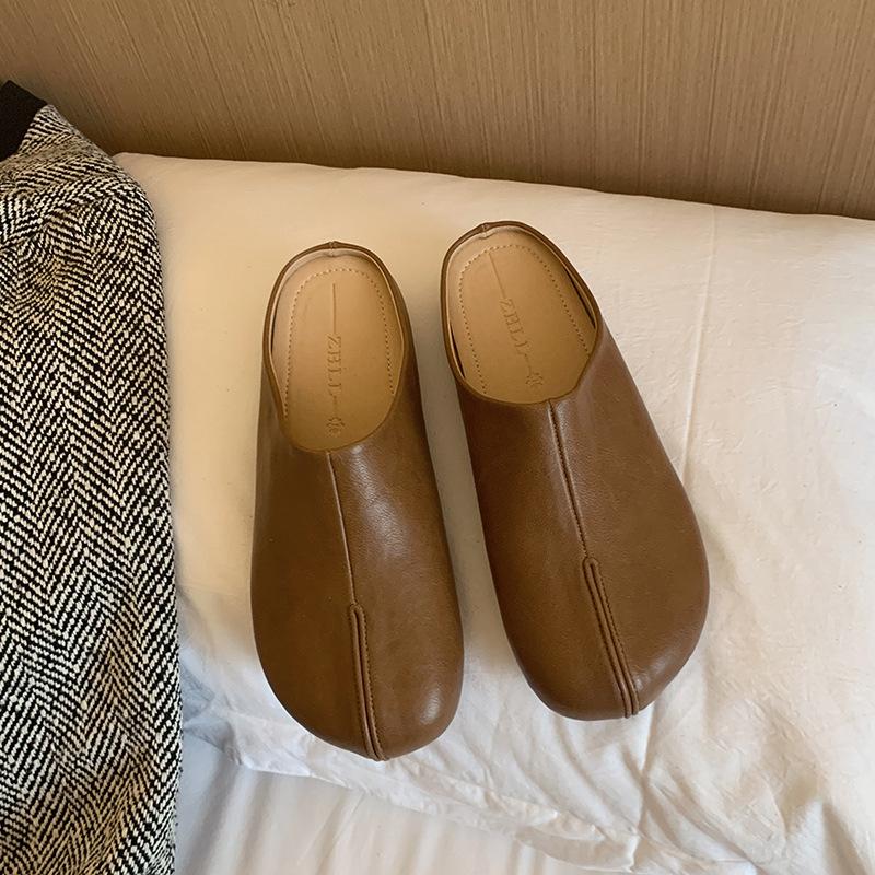 

0Retro onepedal bag head half slippers fattened and widened large size flat shoes 45 хакі