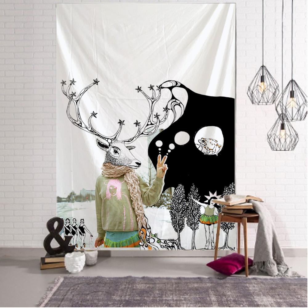 

Линейные персонажи, минималистичный узор, тематический гобелен, художественные подвесные шторы, украшение для спальни, гостиной 100X75CM