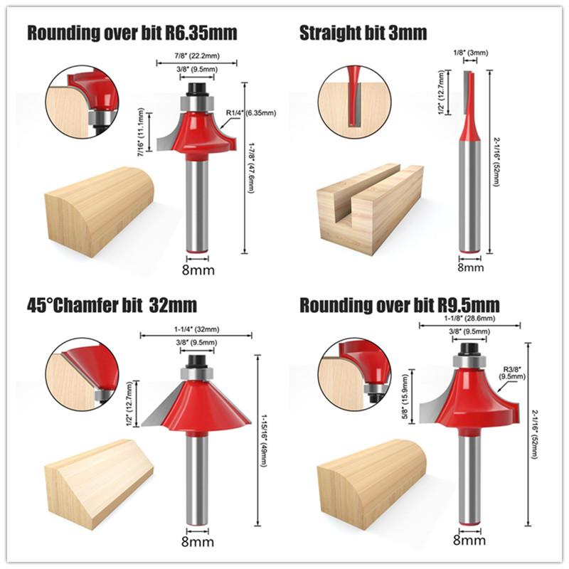 15pcs 1/4inch 8mm 6mm Router Bit Set Trimming Straight Milling Cutter for Wood Bits Tungsten Carbide Cutting Woodworking