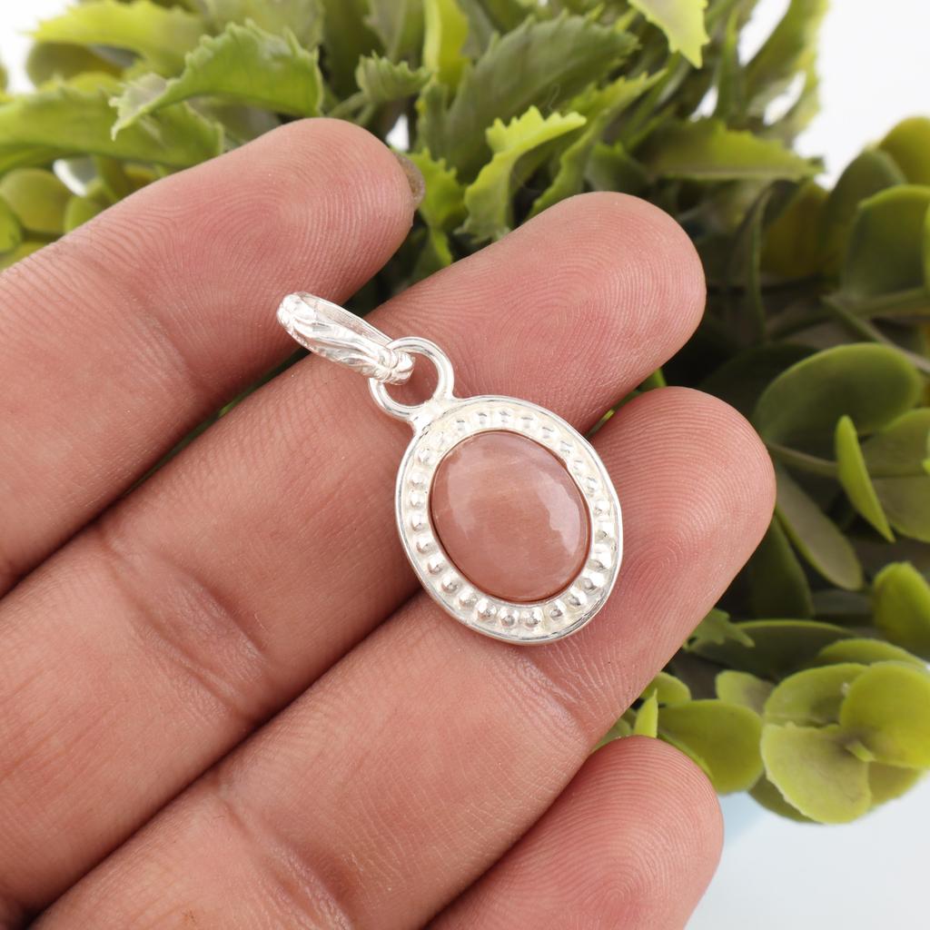 Peach Moonstone Gemstone Jewelry, 925 Sterling Silver Pendant, Handmade Gorgeous Silver Pendant, For Wedding Gift