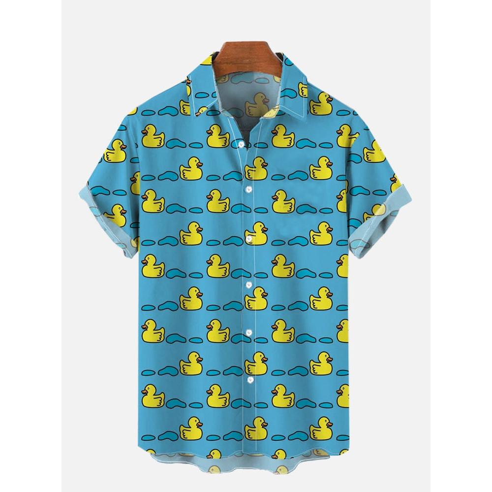 Unisex Men's Cosplay Shirts 3D Prints Splicing Cartoon Cute Duck Printing Short Sleeve Shirt Fashion Hawaiian Shirts For Men