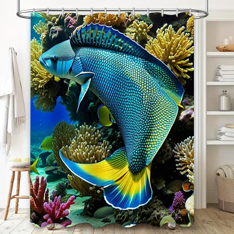 Underwater World Blue Fish Coral Shower Curtain Home Decor Waterproof Bathroom Accessories Wall Hanging for Bathrooms