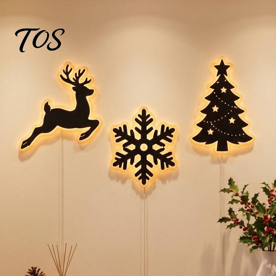 Ambient Night Light for Bedroom 7Pcs LED Reindeer Wall Decorations Christmas, Wooden Glowing Deer/Santa Claus/Xmas Festive Holiday Ornaments