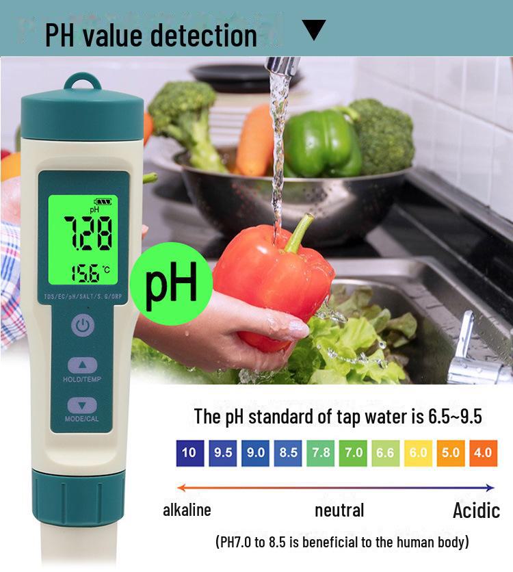 Testeur de pH et de salinité de l'eau de mer TDS 8 en 1 - Stylo de test de la qualité de l'eau riche en hydrogène