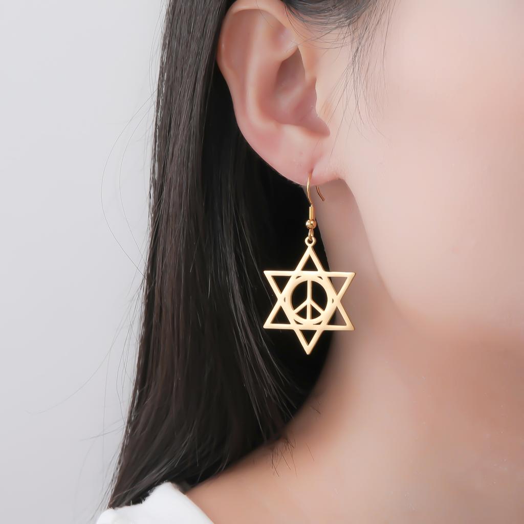 LIKGREAT Star of David Earrings Peace Symbol Drop Earring Vintage Stainless Steel Jewelry Je Amulet Gift
