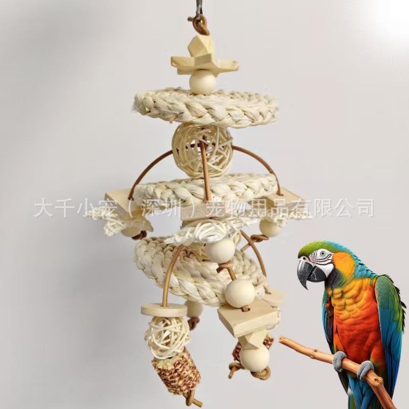 

Straw Rattan Ball Chew Toys for Large and Medium Parrots - String Molar Grinding Play Pendants