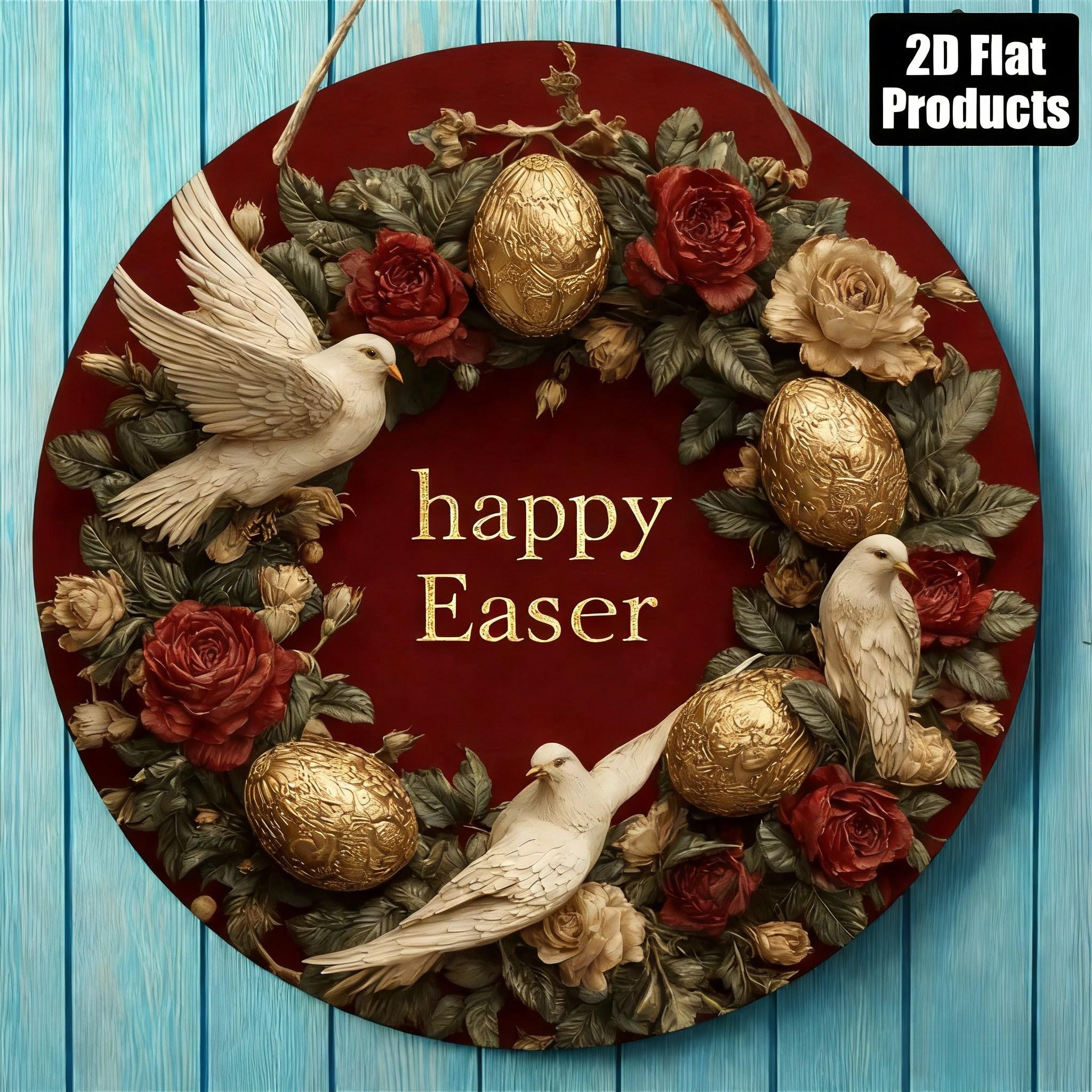 

2D Flat Vintage Easter Chicken & Egg Round Wall Plaque - Artificial Hanging Sign,Easter Egg Hunt, Nurseries,Vintage Home Decor Wall for Bar Kitchen, 20*20cm