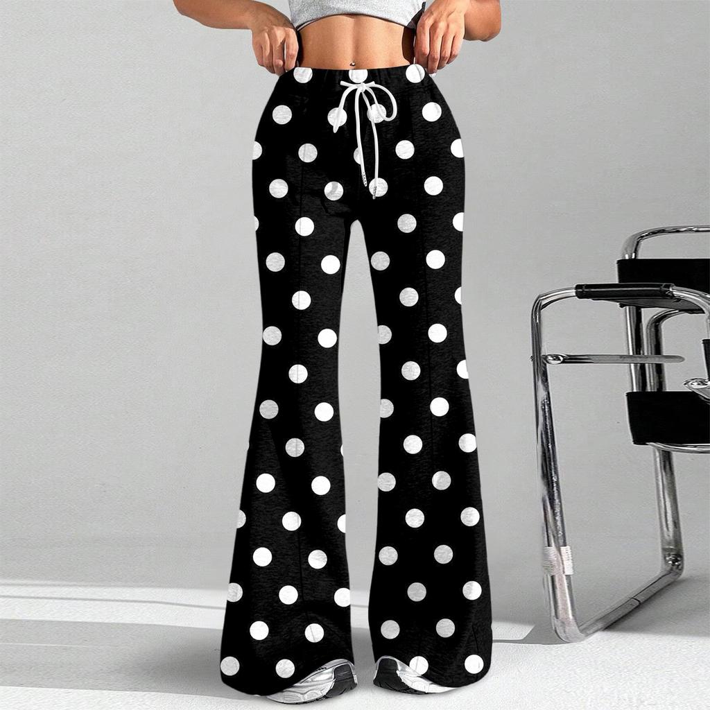 Women's Fashion Loose Drawstring Waist Polka Dot Printed Casual Sports Pants Casual Flared Pants
